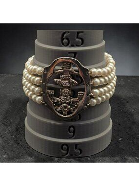 Glass Faux Pearl 4 Strand Bracelet Tibetan Inspired Centerpiece Size 8